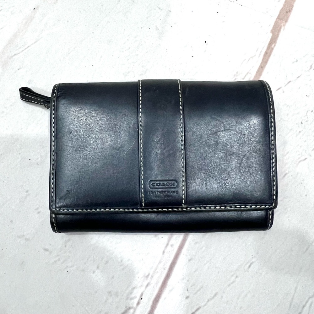 Coach Vintage Y2K Black Leather Hamilton Bi-Fold Wallet w Contrast Stitching. - Picture 8 of 8